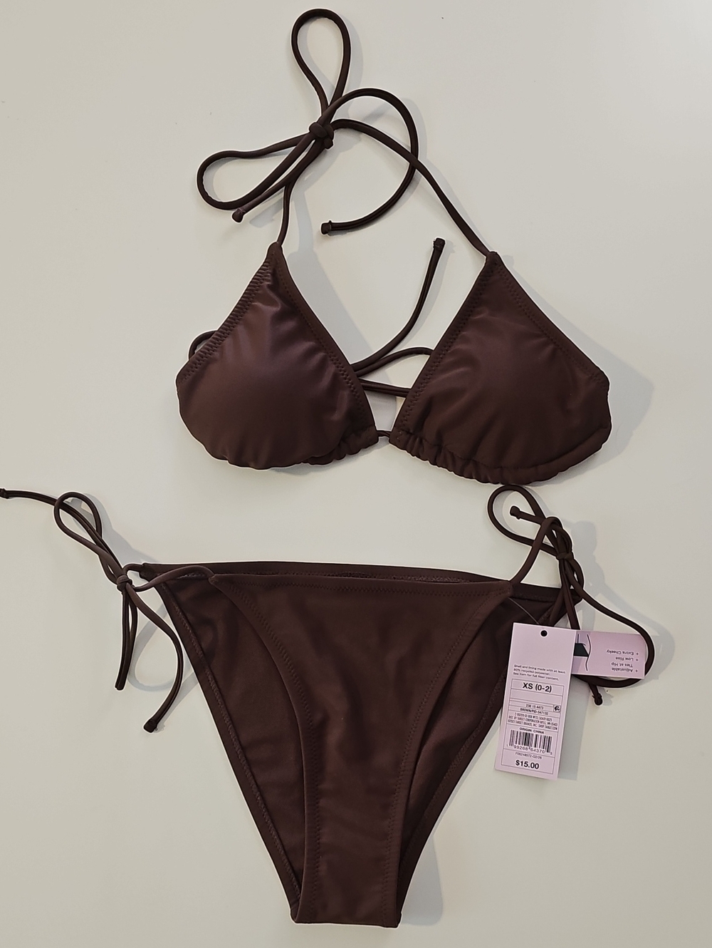 Wild Fable Women's XS/S Brown Side-Tie Triangle Bikini Set